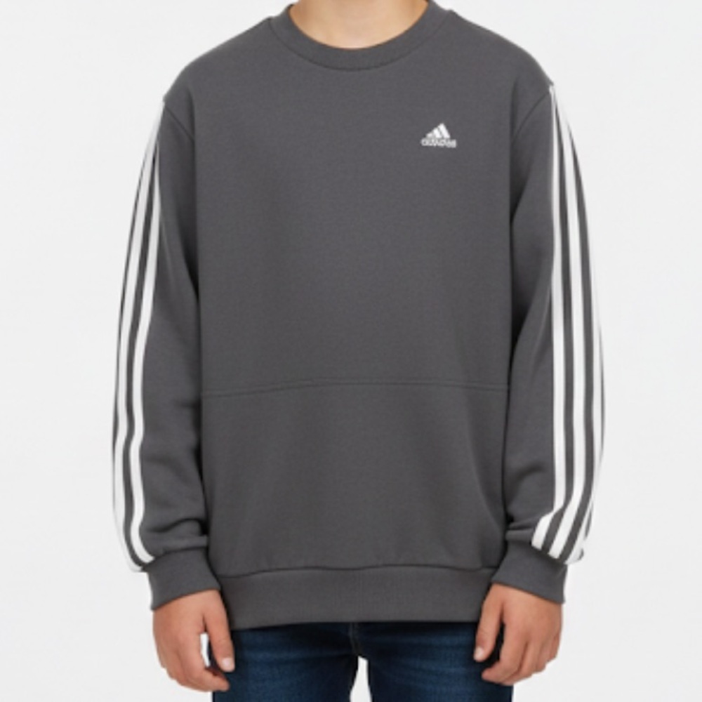Adidas Boys Black 3-Stripe Crewneck Sweatshirt Size L